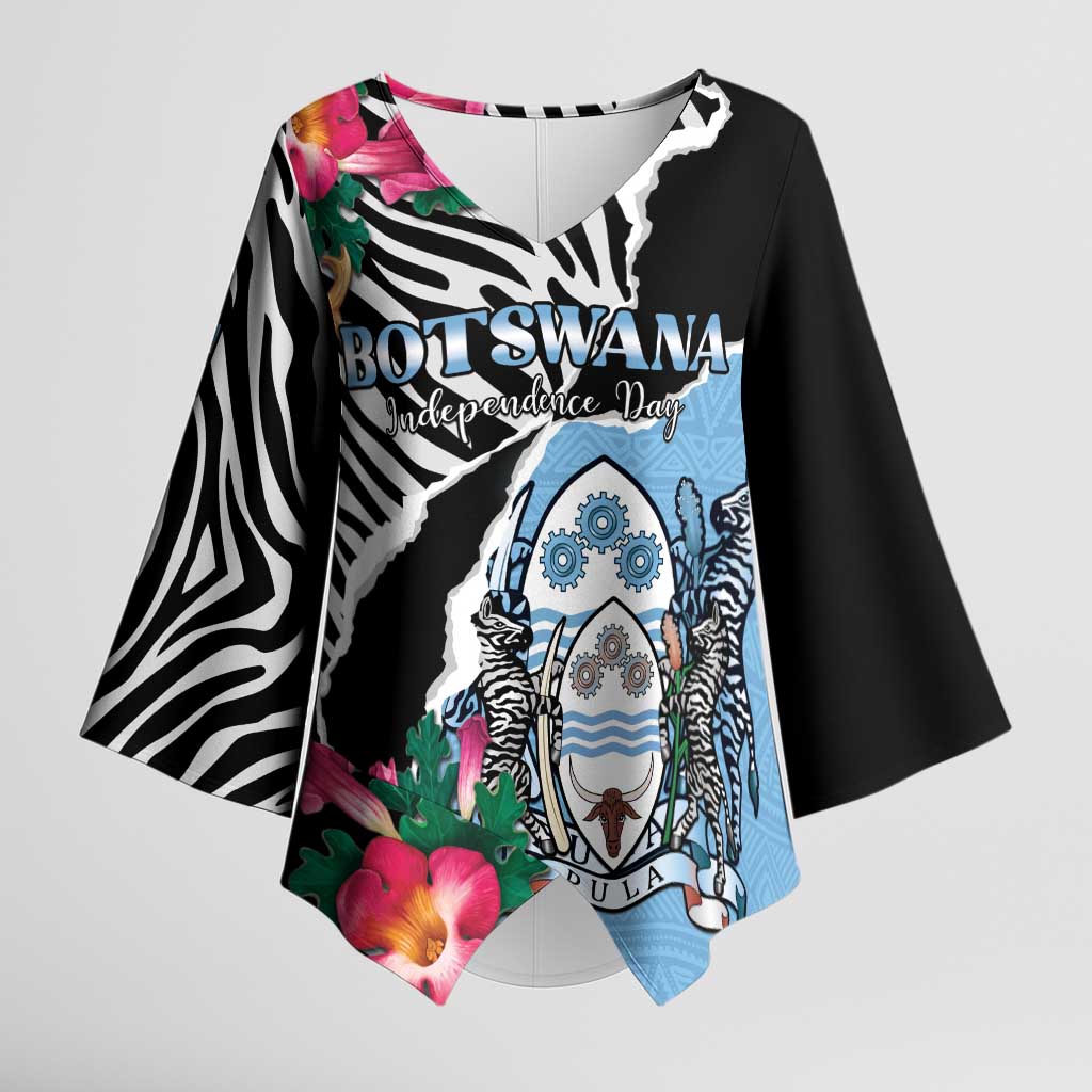 Personalized Botswana Independence Day Kimono Sleeve Blouse Coat Of Arms Devils Claw - Wonder Print Shop