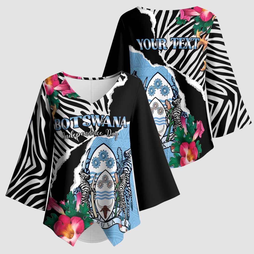 Personalized Botswana Independence Day Kimono Sleeve Blouse Coat Of Arms Devils Claw - Wonder Print Shop
