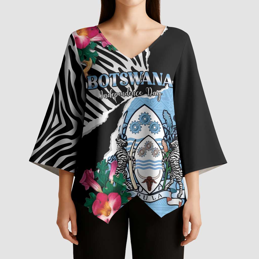 Personalized Botswana Independence Day Kimono Sleeve Blouse Coat Of Arms Devils Claw - Wonder Print Shop