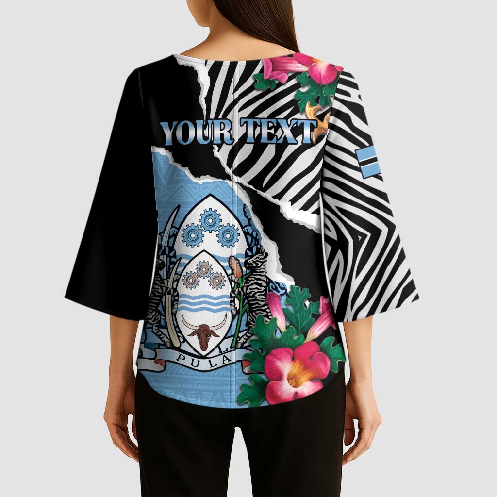 Personalized Botswana Independence Day Kimono Sleeve Blouse Coat Of Arms Devils Claw - Wonder Print Shop