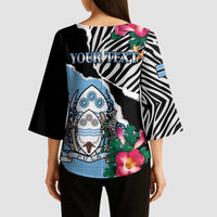 Personalized Botswana Independence Day Kimono Sleeve Blouse Coat Of Arms Devils Claw - Wonder Print Shop