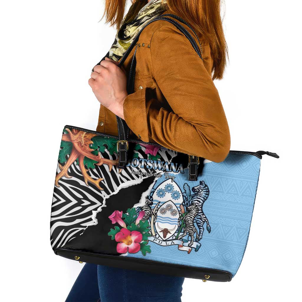 Botswana Independence Day Leather Tote Bag Coat Of Arms Devils Claw - Wonder Print Shop