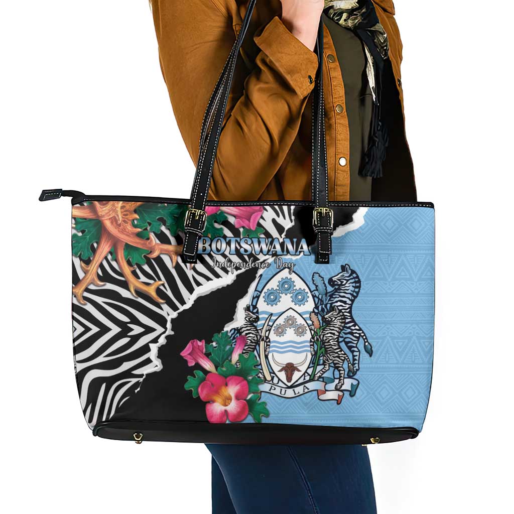 Botswana Independence Day Leather Tote Bag Coat Of Arms Devils Claw - Wonder Print Shop