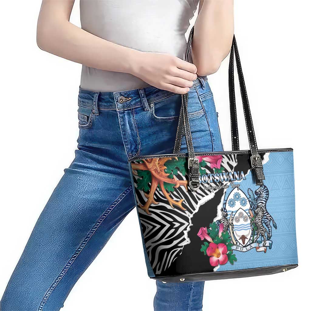 Botswana Independence Day Leather Tote Bag Coat Of Arms Devils Claw - Wonder Print Shop