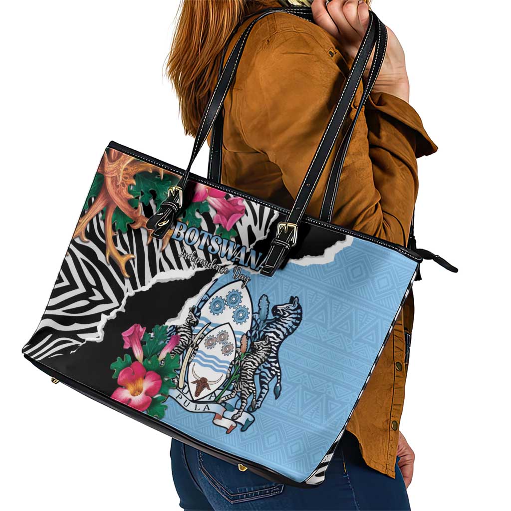 Botswana Independence Day Leather Tote Bag Coat Of Arms Devils Claw - Wonder Print Shop
