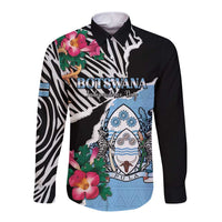 Personalized Botswana Independence Day Long Sleeve Button Shirt Coat Of Arms Devils Claw - Wonder Print Shop