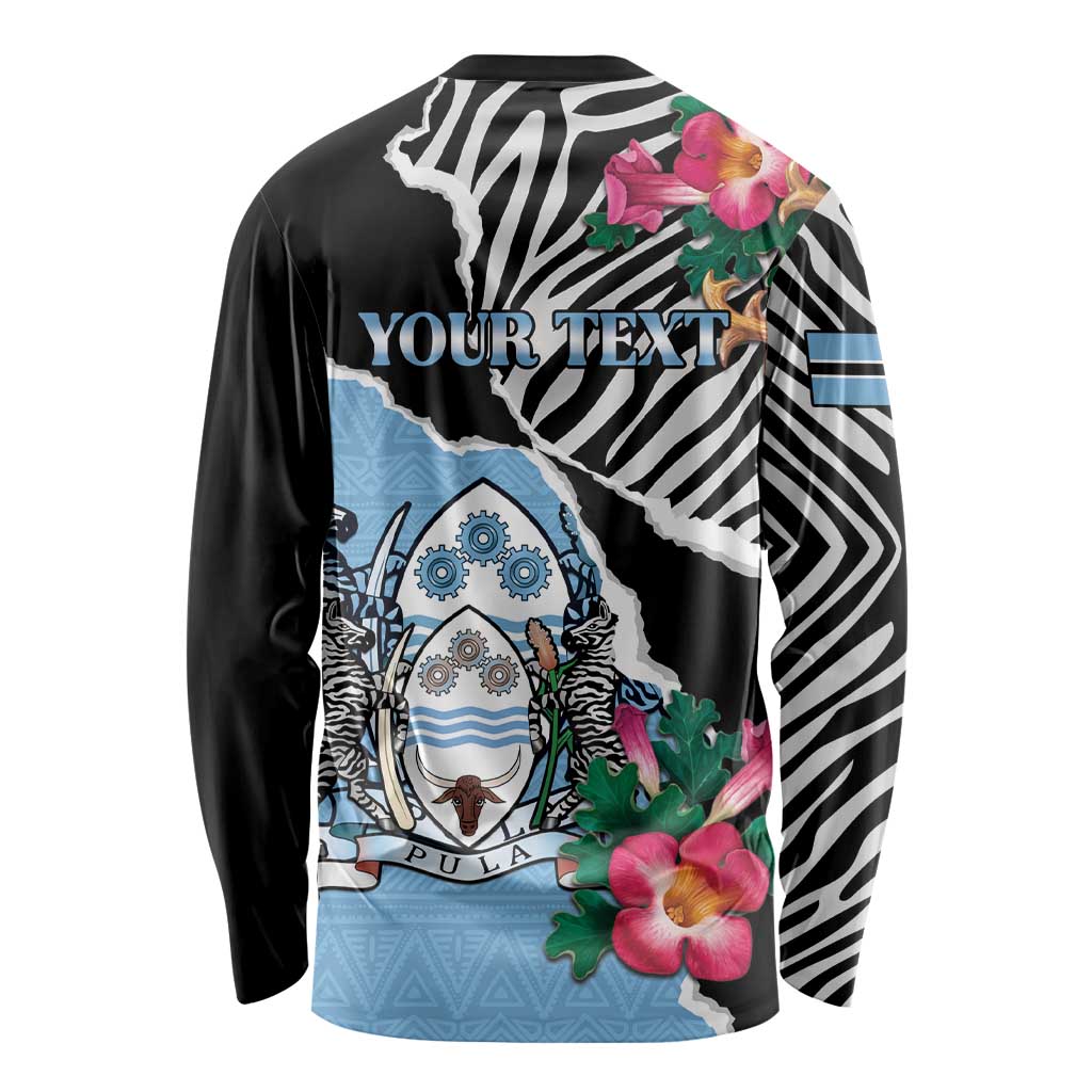 Personalized Botswana Independence Day Long Sleeve Shirt Coat Of Arms Devils Claw - Wonder Print Shop