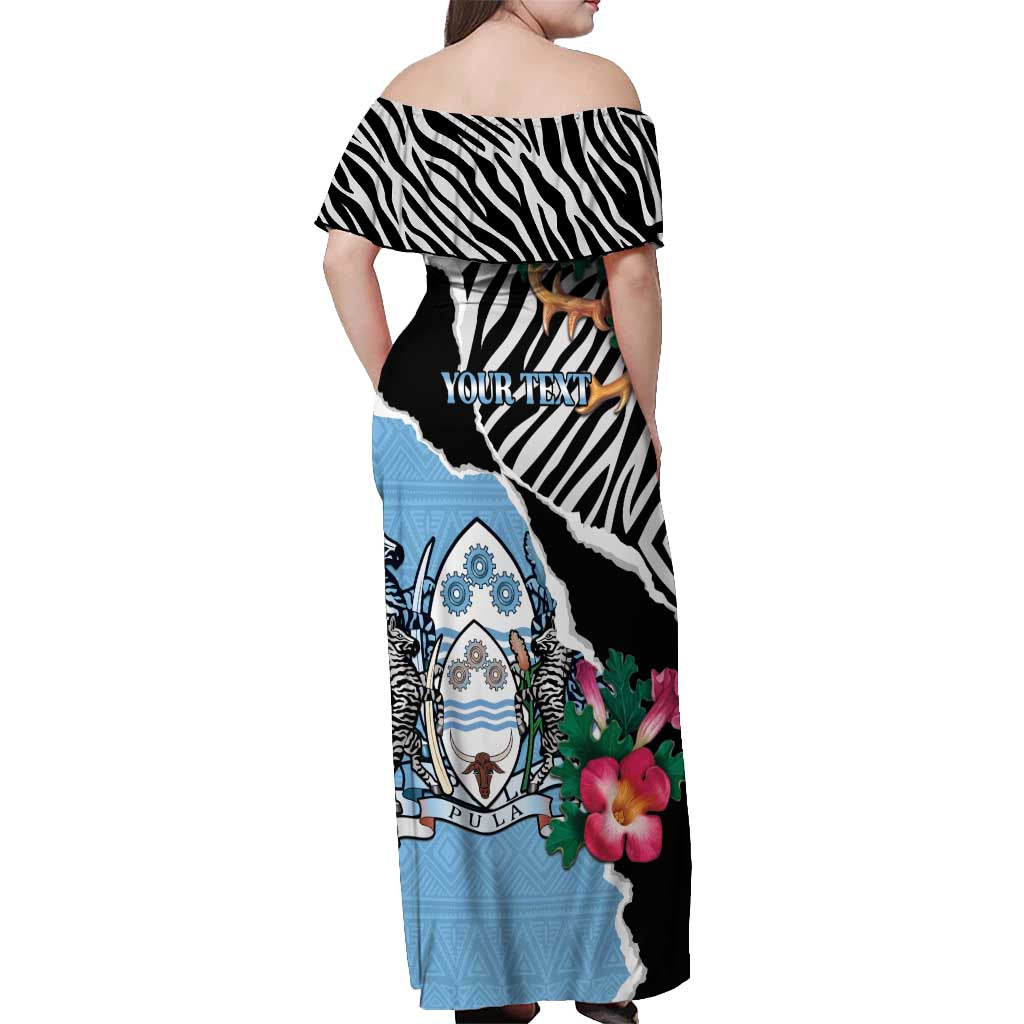 Personalized Botswana Independence Day Off Shoulder Maxi Dress Coat Of Arms Devils Claw - Wonder Print Shop