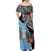 Personalized Botswana Independence Day Off Shoulder Maxi Dress Coat Of Arms Devils Claw - Wonder Print Shop
