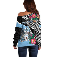 Personalized Botswana Independence Day Off Shoulder Sweater Coat Of Arms Devils Claw - Wonder Print Shop