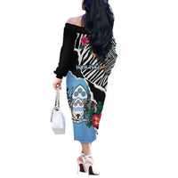 Personalized Botswana Independence Day Off The Shoulder Long Sleeve Dress Coat Of Arms Devils Claw - Wonder Print Shop