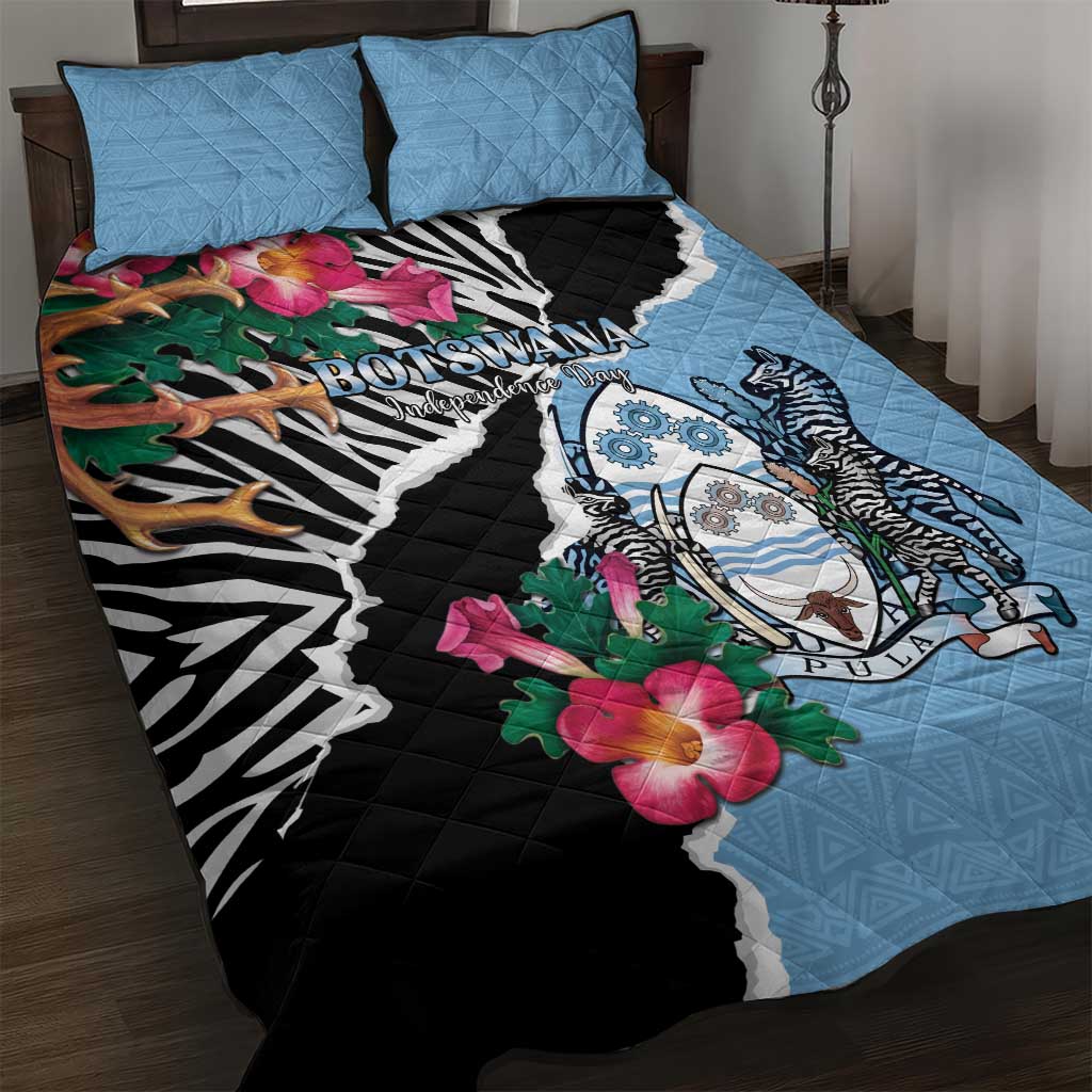 Botswana Independence Day Quilt Bed Set Coat Of Arms Devils Claw - Wonder Print Shop