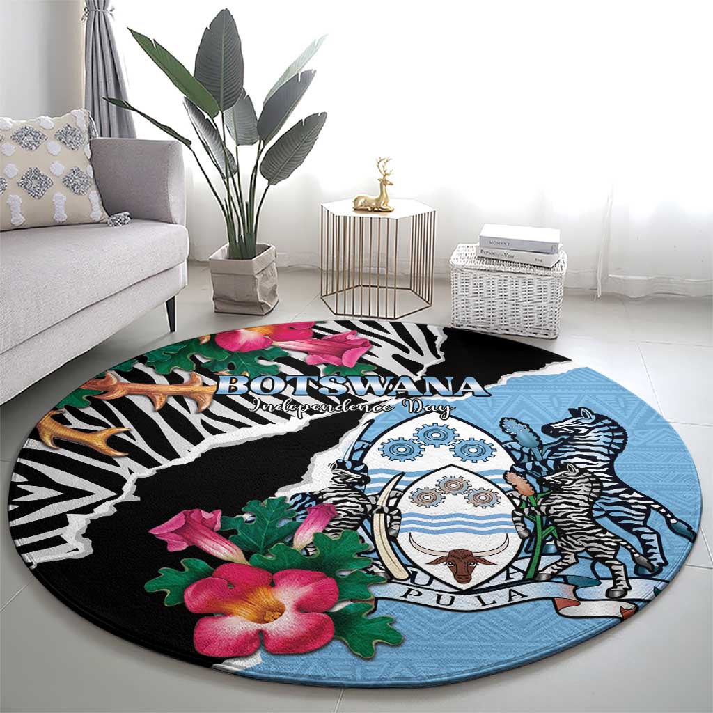Botswana Independence Day Round Carpet Coat Of Arms Devils Claw - Wonder Print Shop