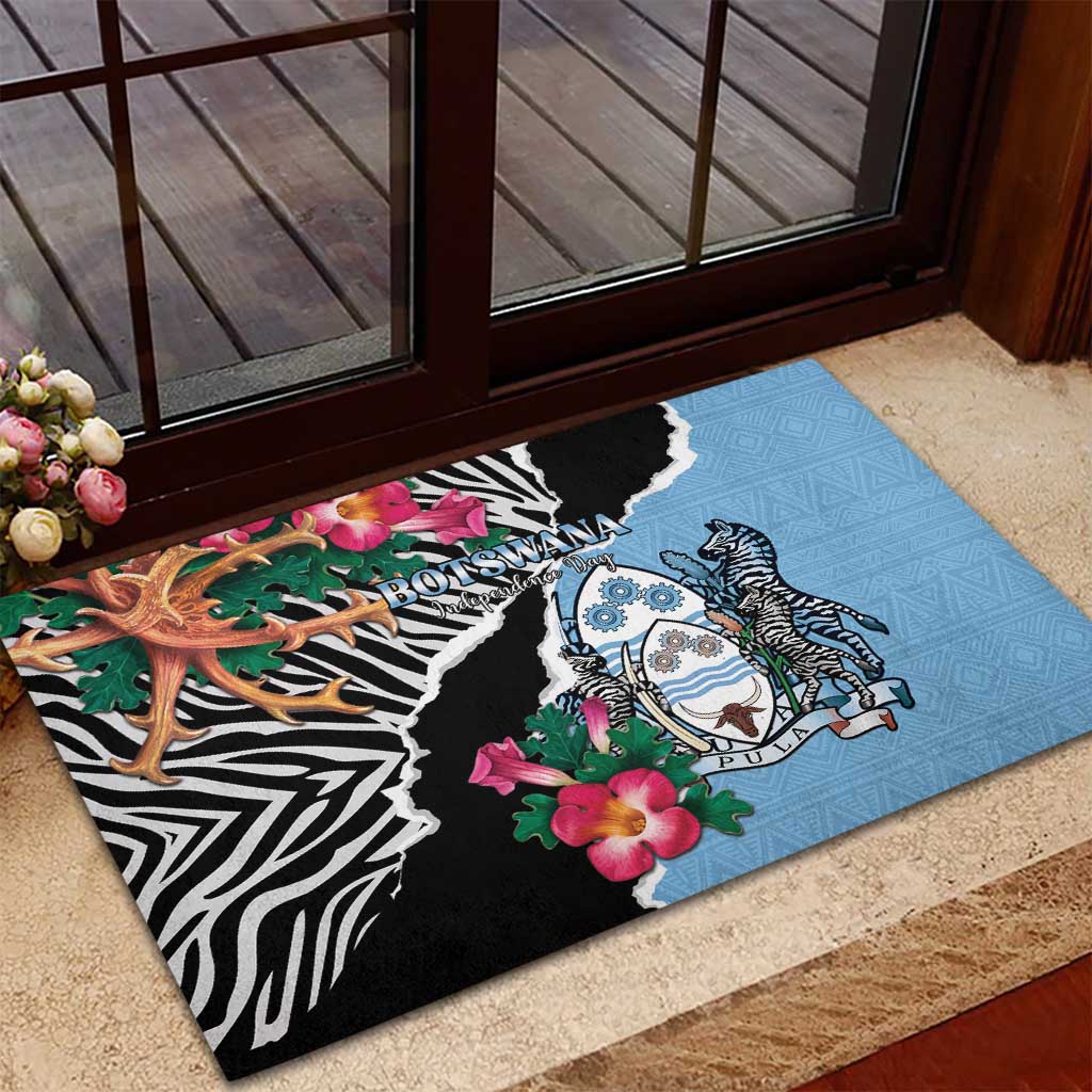 Botswana Independence Day Rubber Doormat Coat Of Arms Devils Claw - Wonder Print Shop