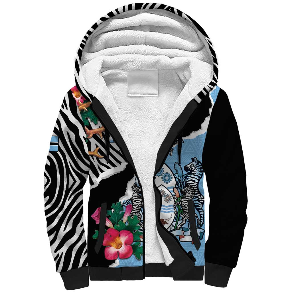 Personalized Botswana Independence Day Sherpa Hoodie Coat Of Arms Devils Claw - Wonder Print Shop