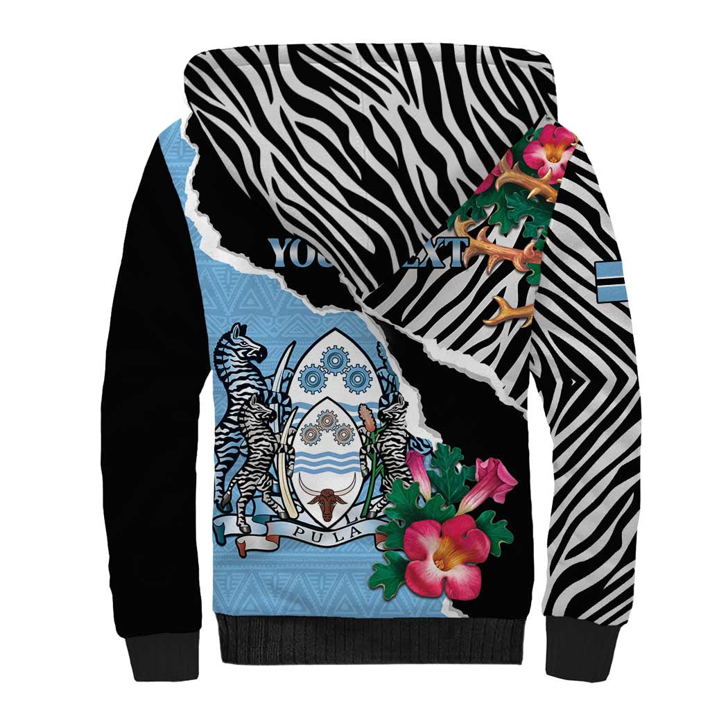Personalized Botswana Independence Day Sherpa Hoodie Coat Of Arms Devils Claw - Wonder Print Shop