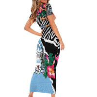 Personalized Botswana Independence Day Short Sleeve Bodycon Dress Coat Of Arms Devils Claw - Wonder Print Shop