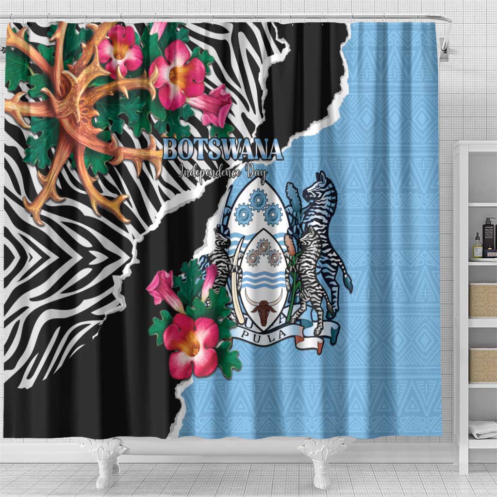 Botswana Independence Day Shower Curtain Coat Of Arms Devils Claw - Wonder Print Shop