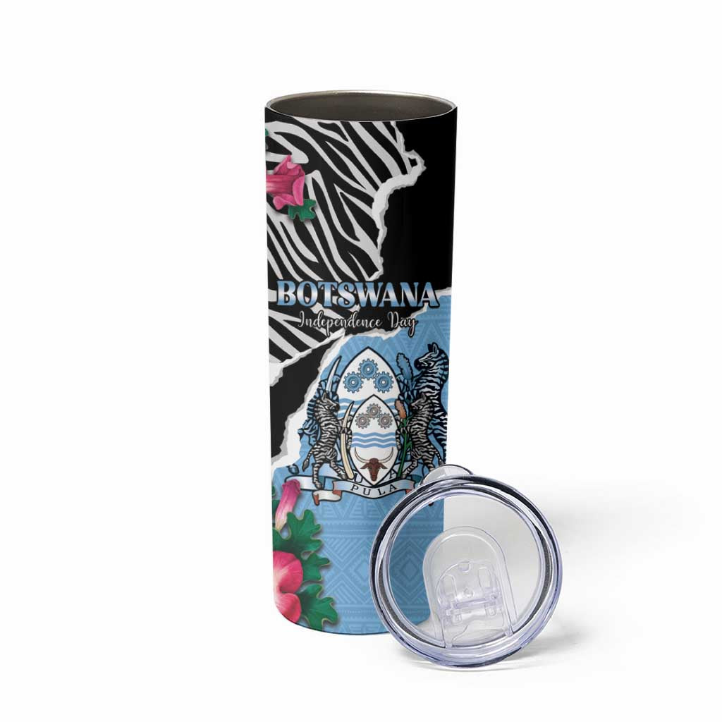 Personalized Botswana Independence Day Skinny Tumbler Coat Of Arms Devils Claw - Wonder Print Shop