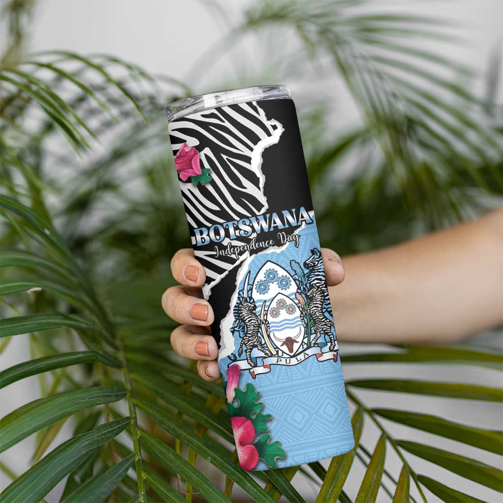 Personalized Botswana Independence Day Skinny Tumbler Coat Of Arms Devils Claw - Wonder Print Shop