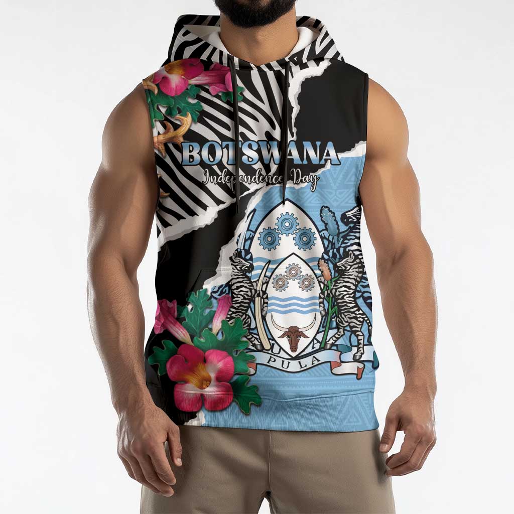 Personalized Botswana Independence Day Sleeveless Hoodie Coat Of Arms Devils Claw - Wonder Print Shop
