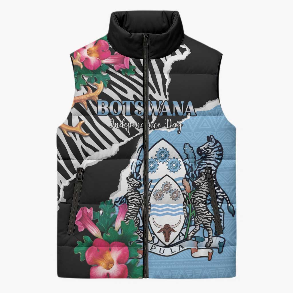 Personalized Botswana Independence Day Sleeveless Puffer Jacket Coat Of Arms Devils Claw - Wonder Print Shop