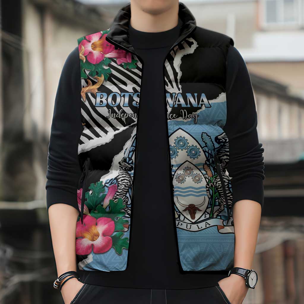Personalized Botswana Independence Day Sleeveless Puffer Jacket Coat Of Arms Devils Claw - Wonder Print Shop