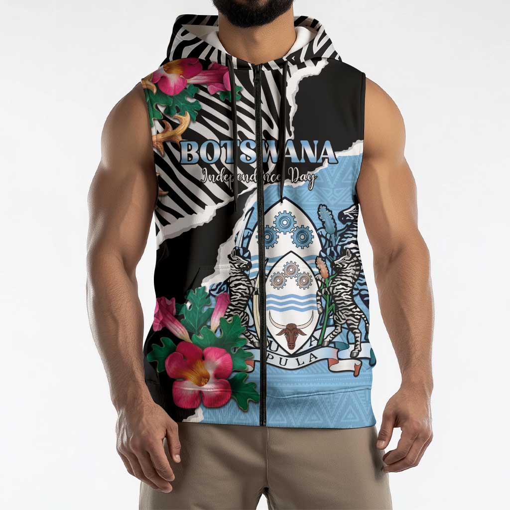 Personalized Botswana Independence Day Sleeveless Zip Hoodie Coat Of Arms Devils Claw - Wonder Print Shop