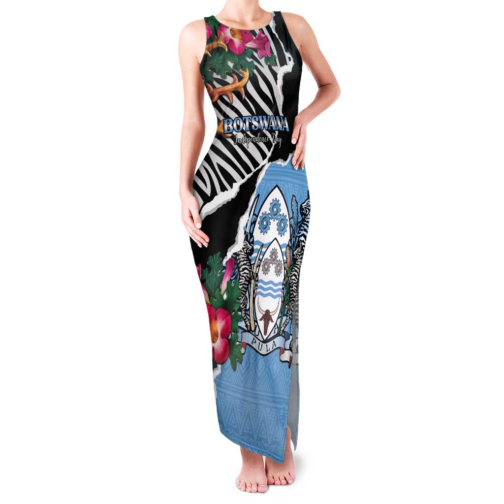 Personalized Botswana Independence Day Tank Maxi Dress Coat Of Arms Devils Claw - Wonder Print Shop
