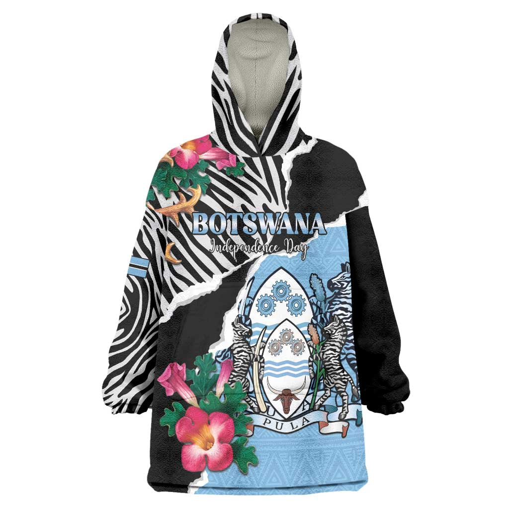 Personalized Botswana Independence Day Wearable Blanket Hoodie Coat Of Arms Devils Claw - Wonder Print Shop