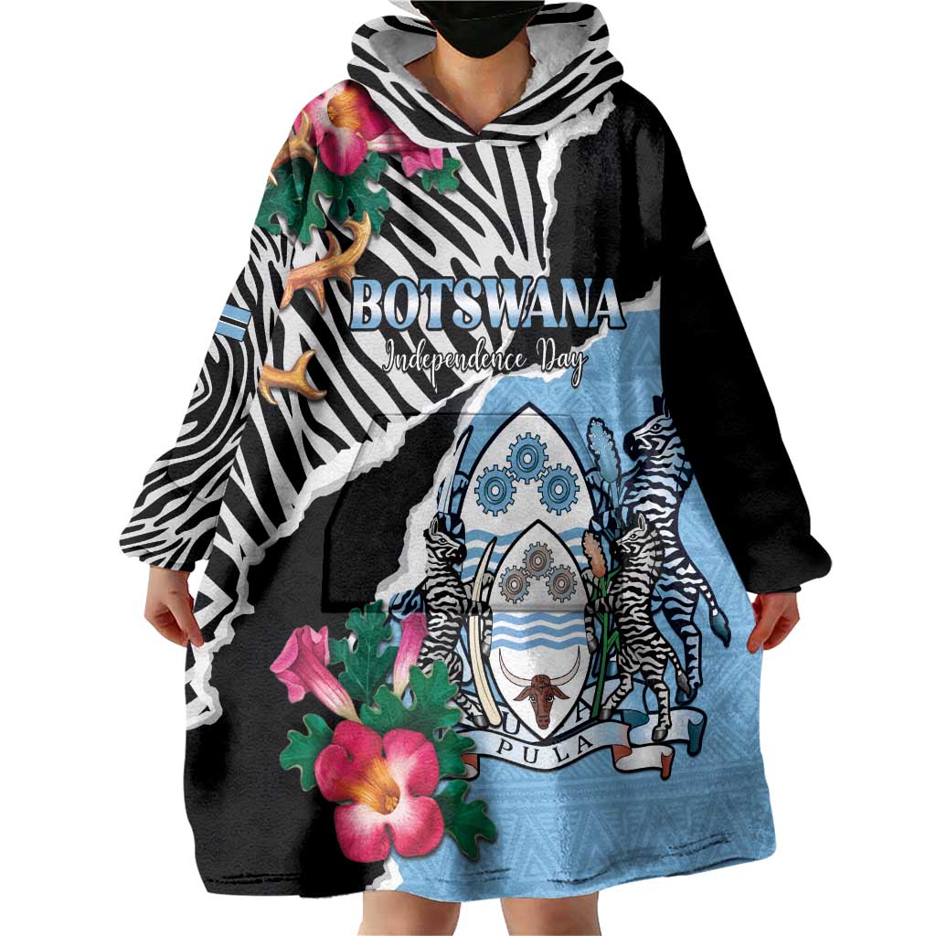 Personalized Botswana Independence Day Wearable Blanket Hoodie Coat Of Arms Devils Claw - Wonder Print Shop