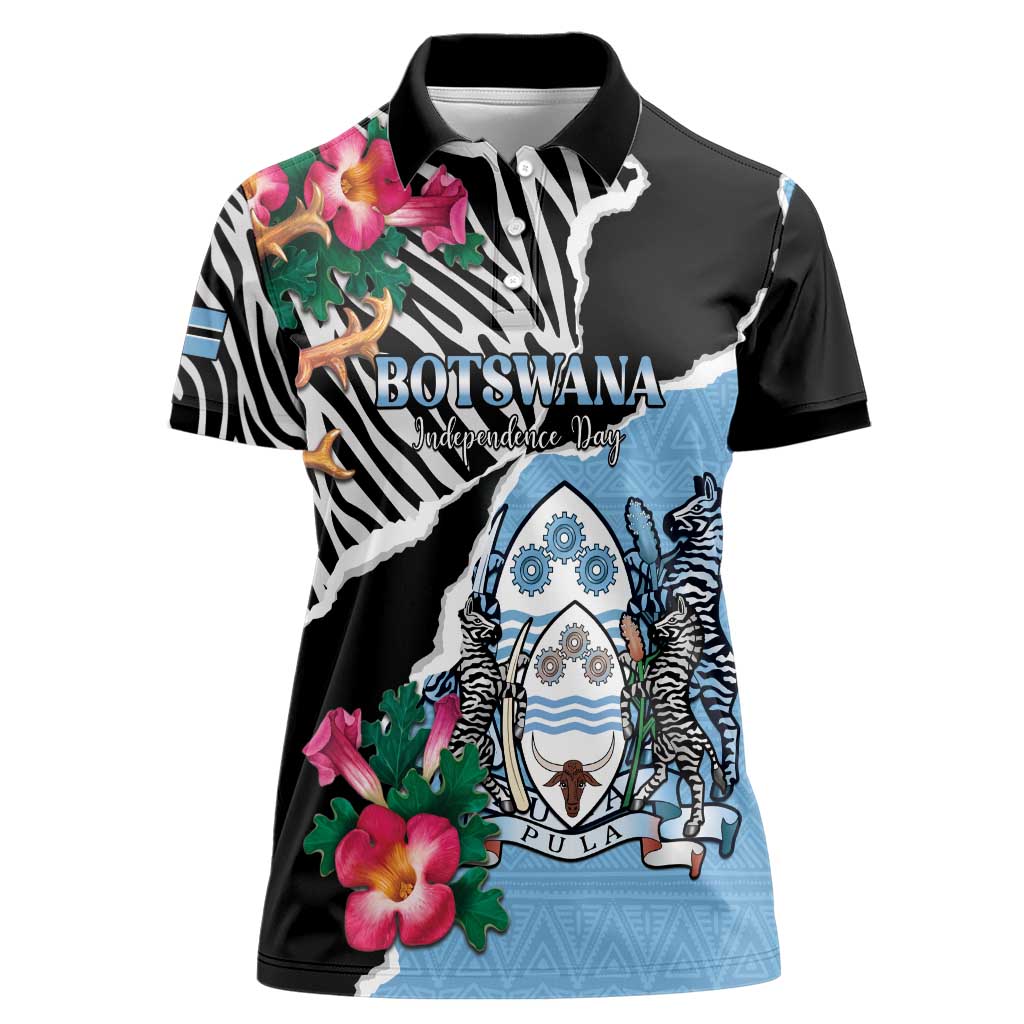 Personalized Botswana Independence Day Women Polo Shirt Coat Of Arms Devils Claw - Wonder Print Shop