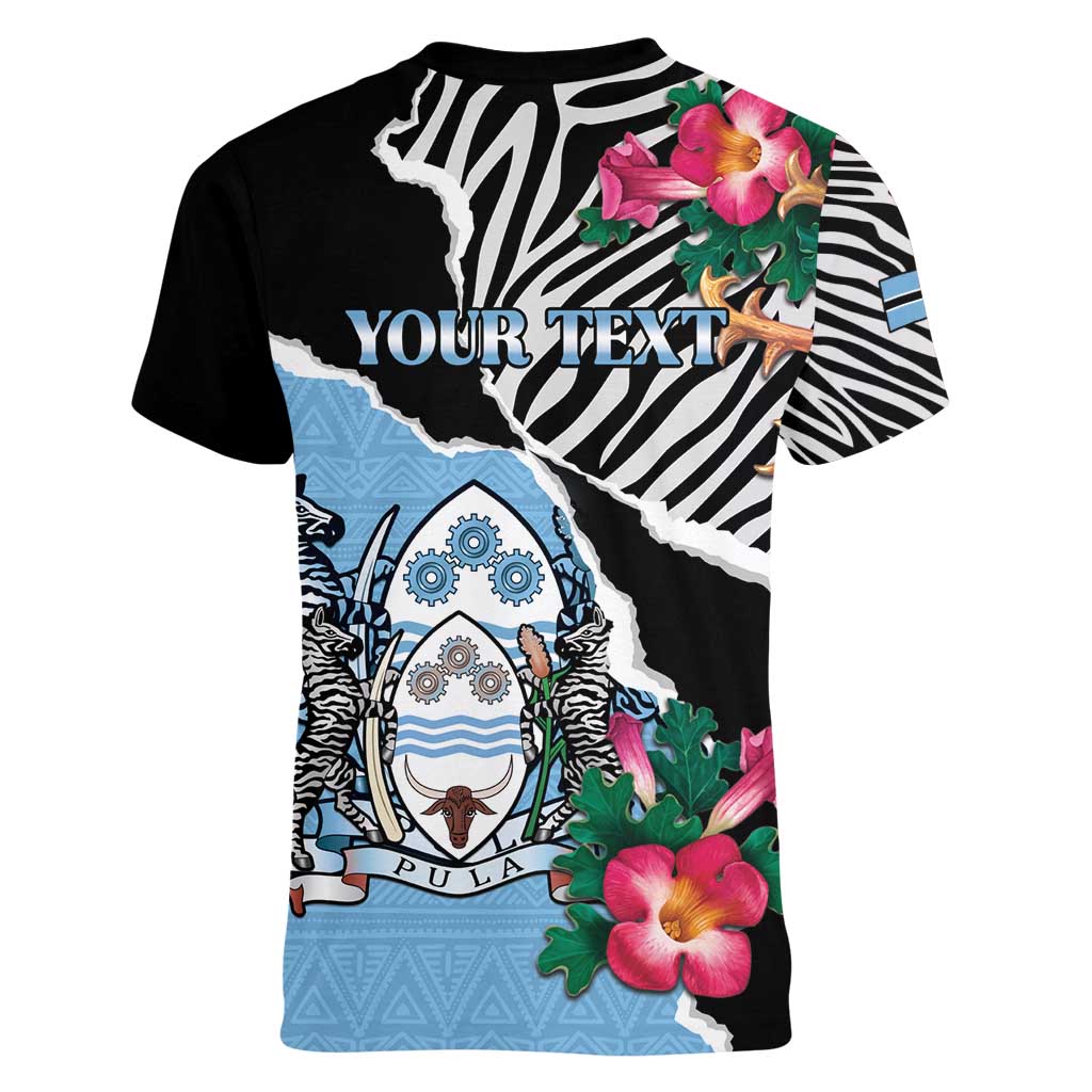 Personalized Botswana Independence Day Women V-Neck T-Shirt Coat Of Arms Devils Claw - Wonder Print Shop