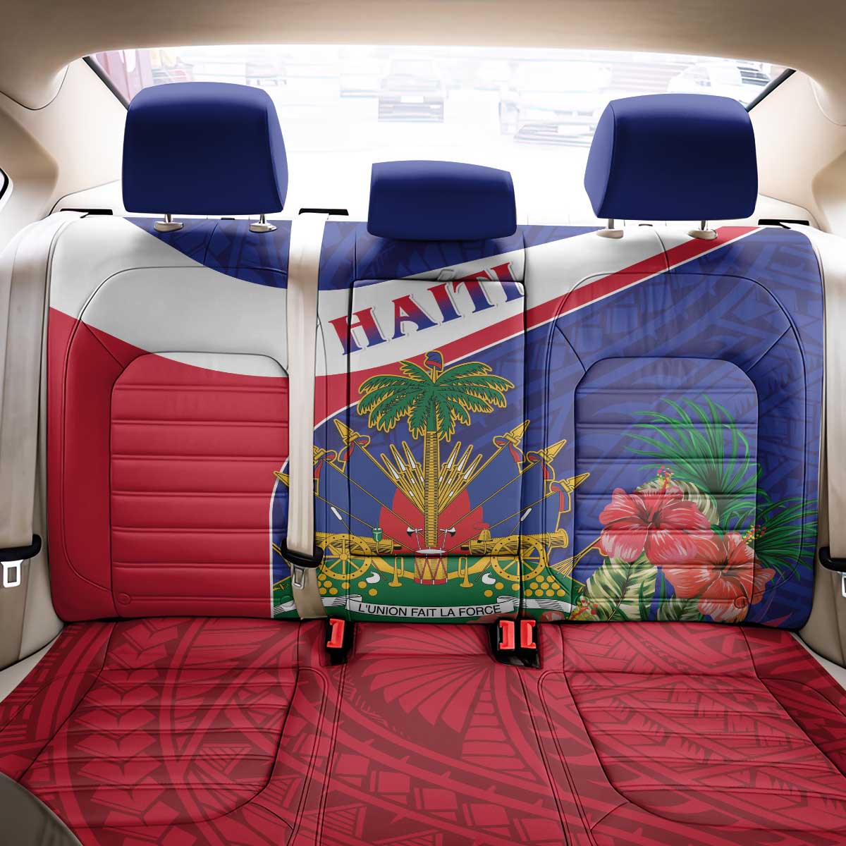 Haiti Back Car Seat Cover Neg Marron Ayiti Map - Hibiscus Polynesian - Wonder Print Shop