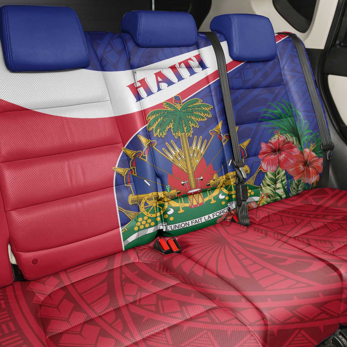 Haiti Back Car Seat Cover Neg Marron Ayiti Map - Hibiscus Polynesian - Wonder Print Shop