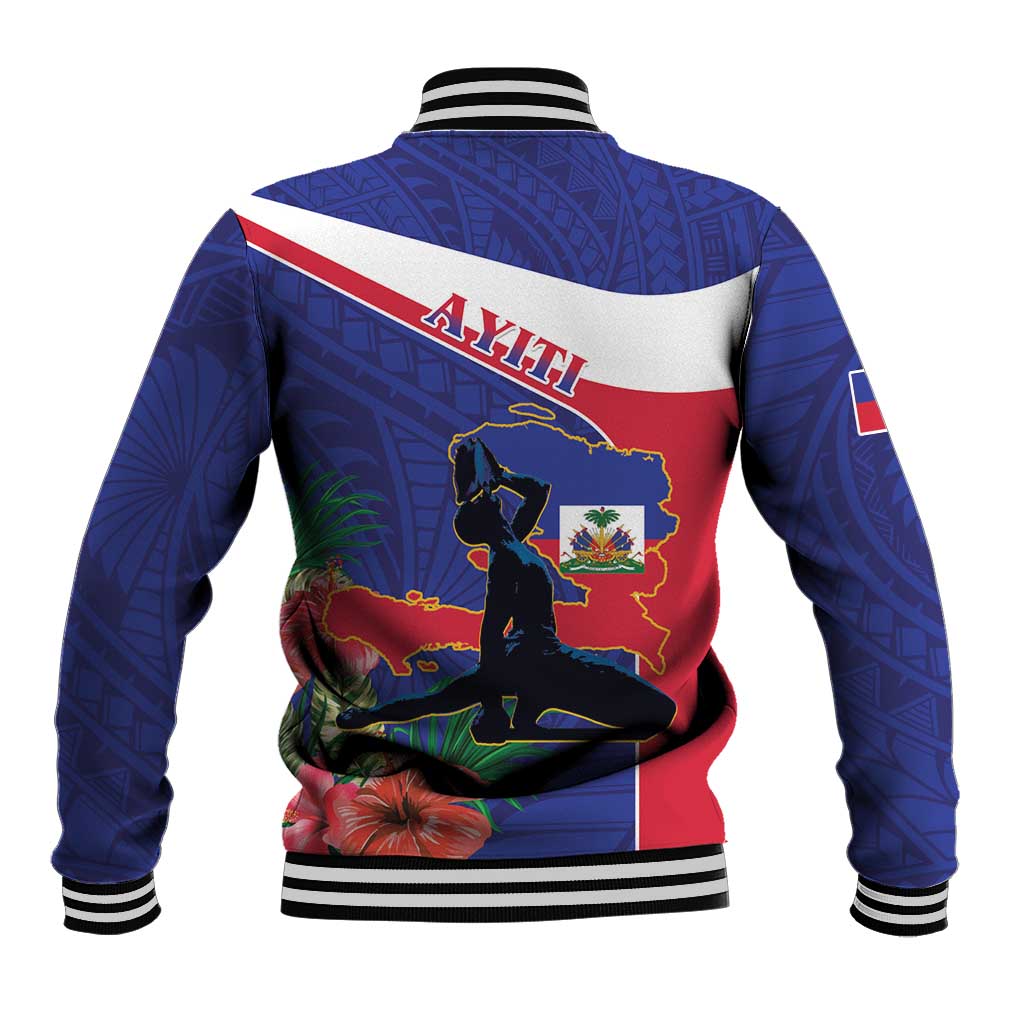 Haiti Baseball Jacket Neg Marron Ayiti Map - Hibiscus Polynesian - Wonder Print Shop