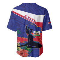 Haiti Baseball Jersey Neg Marron Ayiti Map - Hibiscus Polynesian - Wonder Print Shop