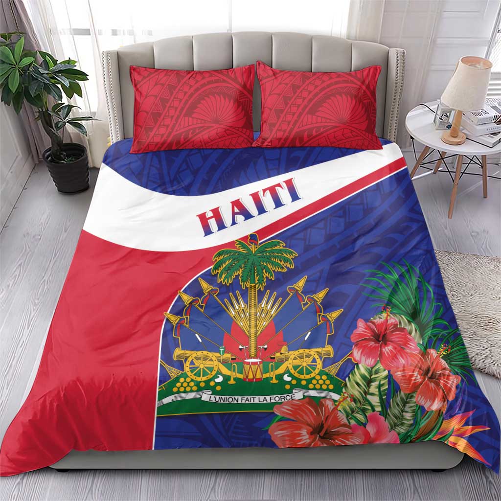 Haiti Bedding Set Neg Marron Ayiti Map - Hibiscus Polynesian - Wonder Print Shop