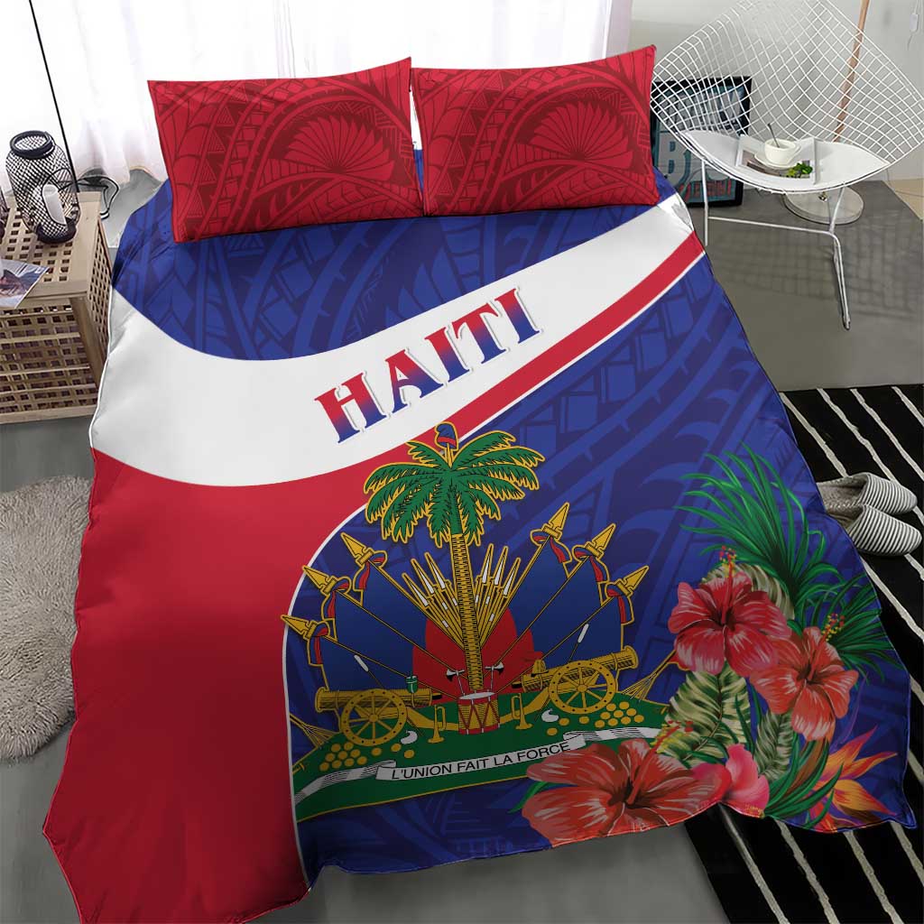 Haiti Bedding Set Neg Marron Ayiti Map - Hibiscus Polynesian - Wonder Print Shop