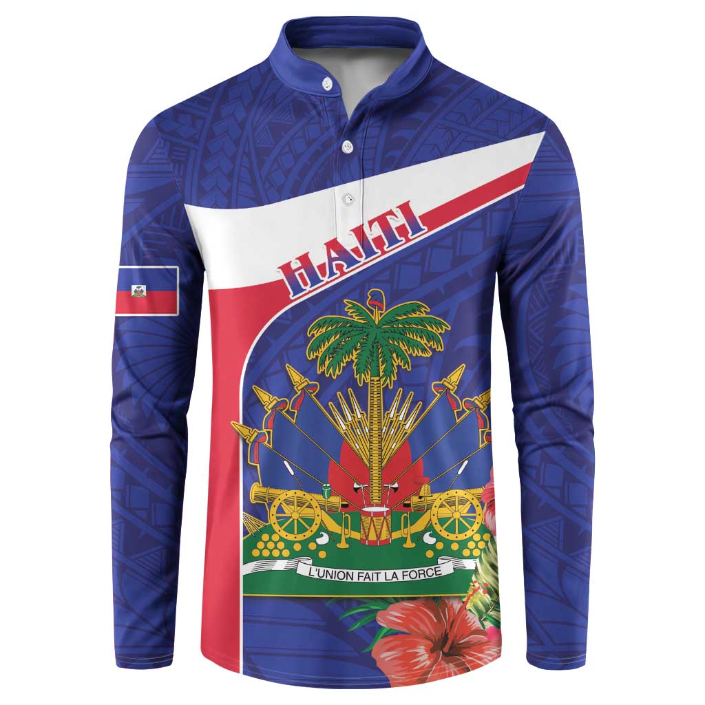 Haiti Button Sweatshirt Neg Marron Ayiti Map - Hibiscus Polynesian - Wonder Print Shop