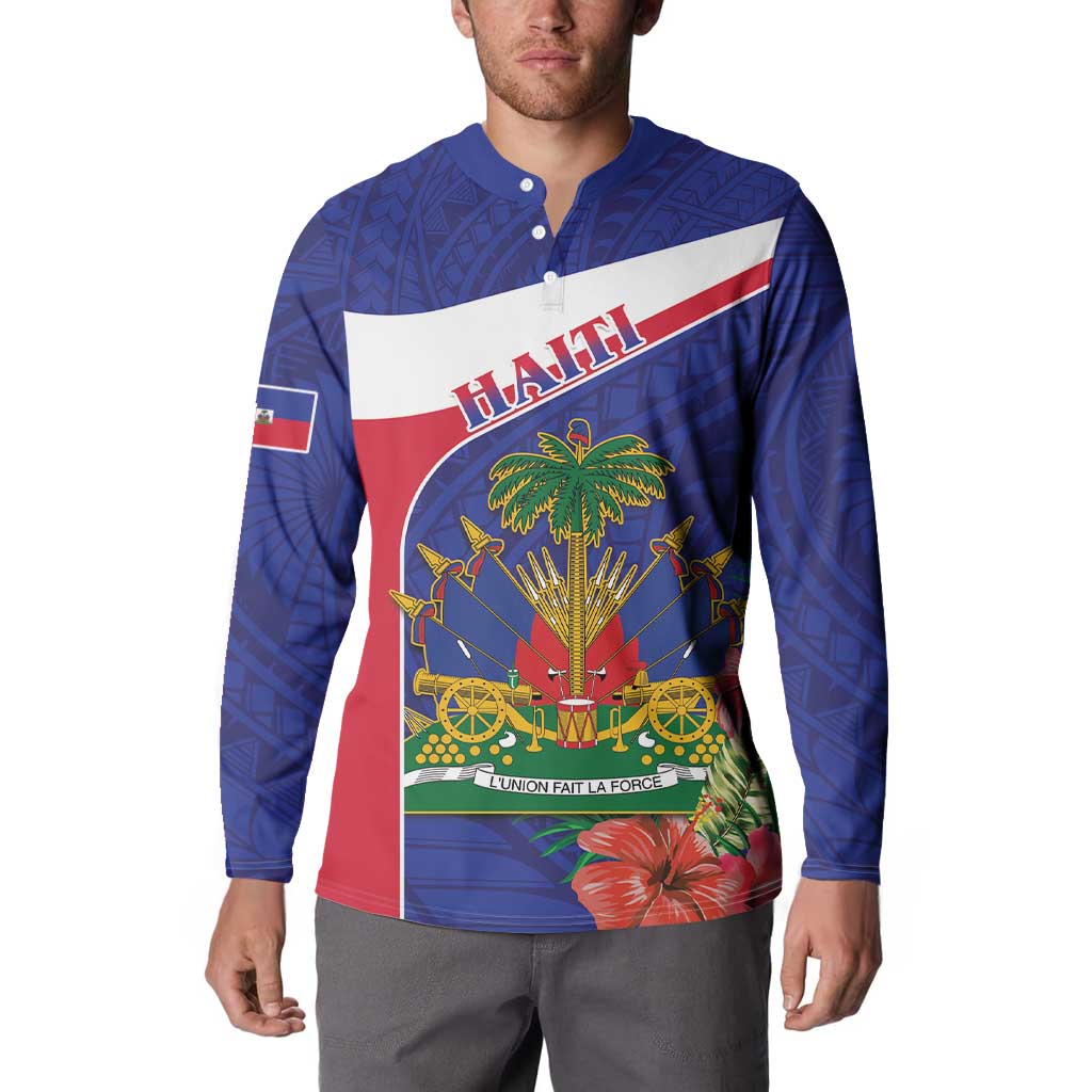 Haiti Button Sweatshirt Neg Marron Ayiti Map - Hibiscus Polynesian - Wonder Print Shop