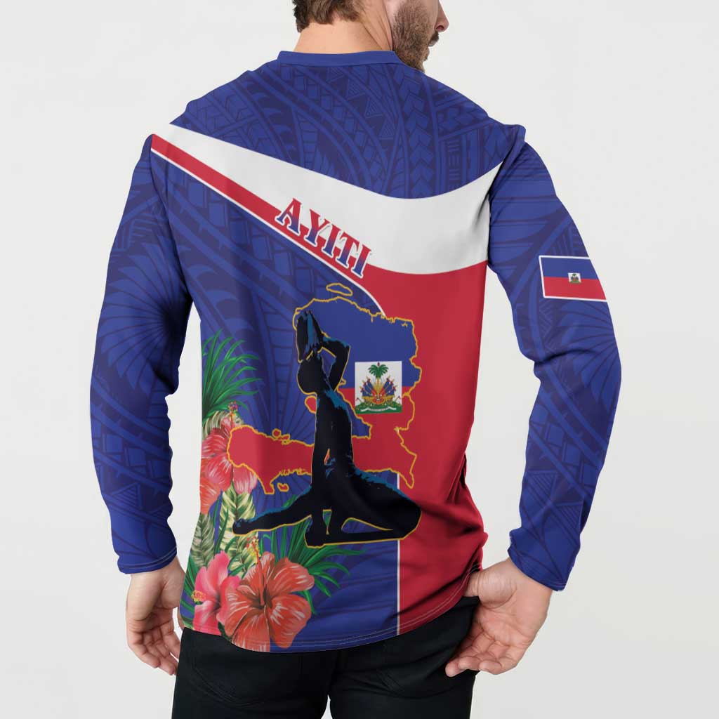 Haiti Button Sweatshirt Neg Marron Ayiti Map - Hibiscus Polynesian - Wonder Print Shop