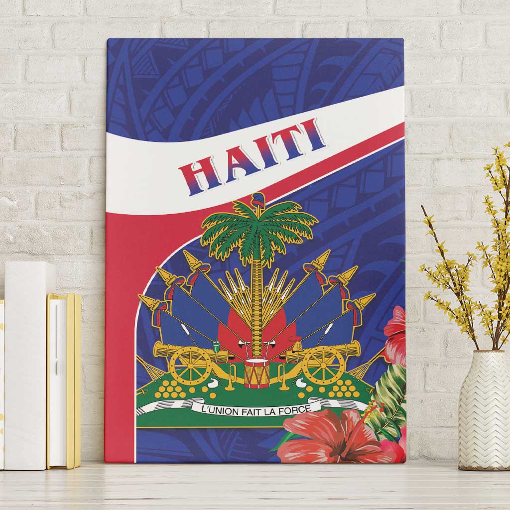 Haiti Canvas Wall Art Neg Marron Ayiti Map - Hibiscus Polynesian - Wonder Print Shop