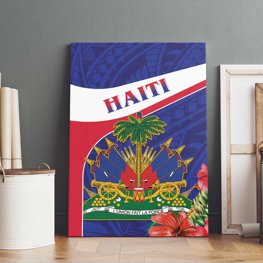 Haiti Canvas Wall Art Neg Marron Ayiti Map - Hibiscus Polynesian - Wonder Print Shop