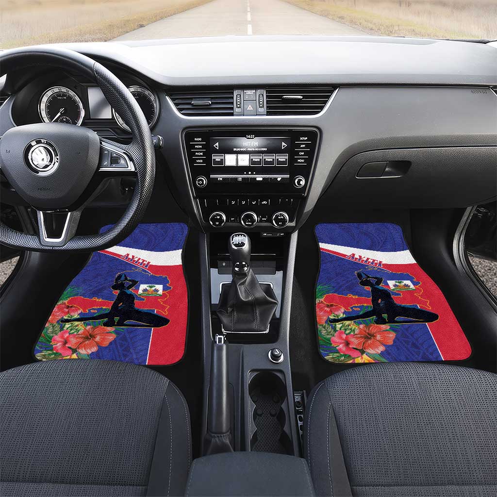 Haiti Car Mats Neg Marron Ayiti Map - Hibiscus Polynesian - Wonder Print Shop