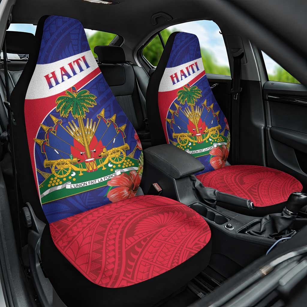 Haiti Car Seat Cover Neg Marron Ayiti Map - Hibiscus Polynesian - Wonder Print Shop