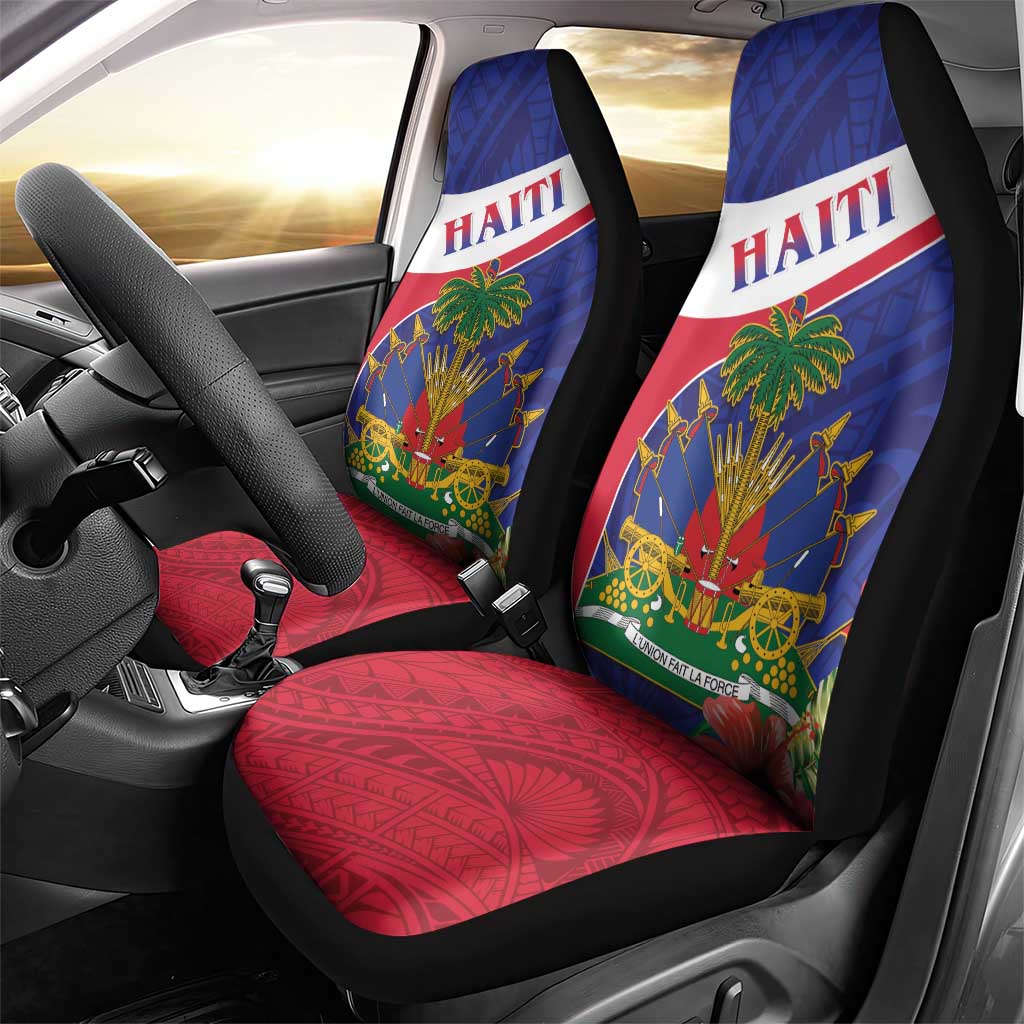 Haiti Car Seat Cover Neg Marron Ayiti Map - Hibiscus Polynesian - Wonder Print Shop