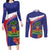 Haiti Couples Matching Long Sleeve Bodycon Dress and Long Sleeve Button Shirt Neg Marron Ayiti Map - Hibiscus Polynesian - Wonder Print Shop
