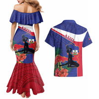 Haiti Couples Matching Mermaid Dress and Hawaiian Shirt Neg Marron Ayiti Map - Hibiscus Polynesian - Wonder Print Shop