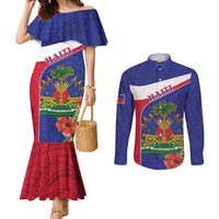 Haiti Couples Matching Mermaid Dress and Long Sleeve Button Shirt Neg Marron Ayiti Map - Hibiscus Polynesian